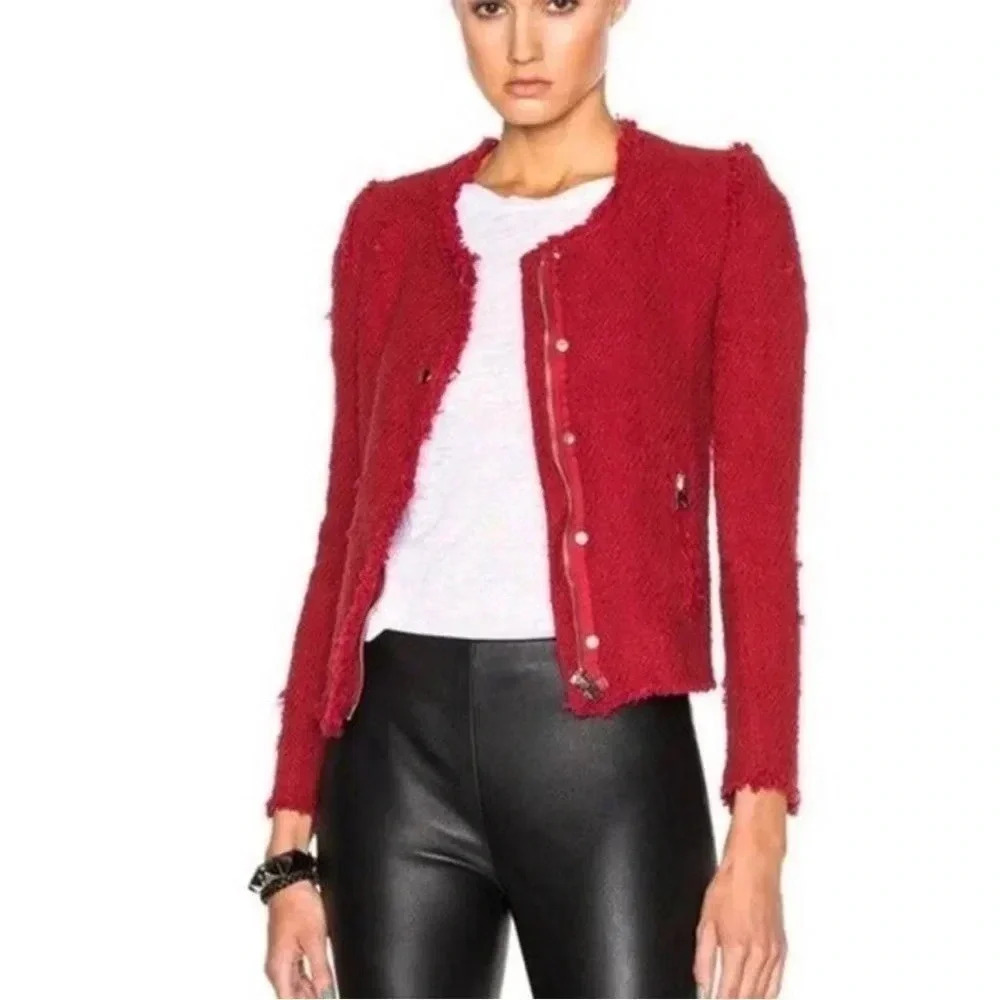 IRO AGNETTE red distressed tweed jacket